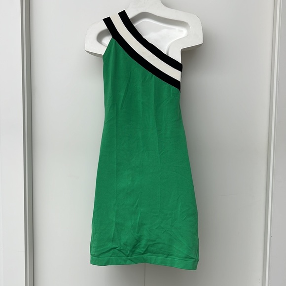 BEDO asymmetrical one shoulder body con green striped dres - Picture 5 of 6